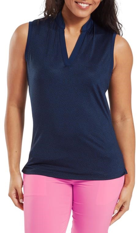 FootJoy Animal Print Sleeveless Lisle Damen Poloshirt, dunkelblau