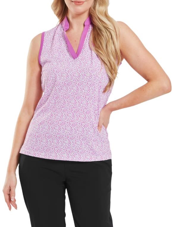 FootJoy Animal Print Sleeveless Lisle Damen Poloshirt, rosa