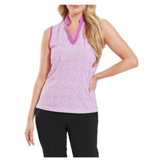 FootJoy Animal Print Sleeveless Lisle Damen Poloshirt, rosa