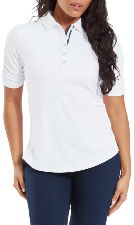 FootJoy Half Sleeve Ruched Lisle Damen Poloshirt, weiss