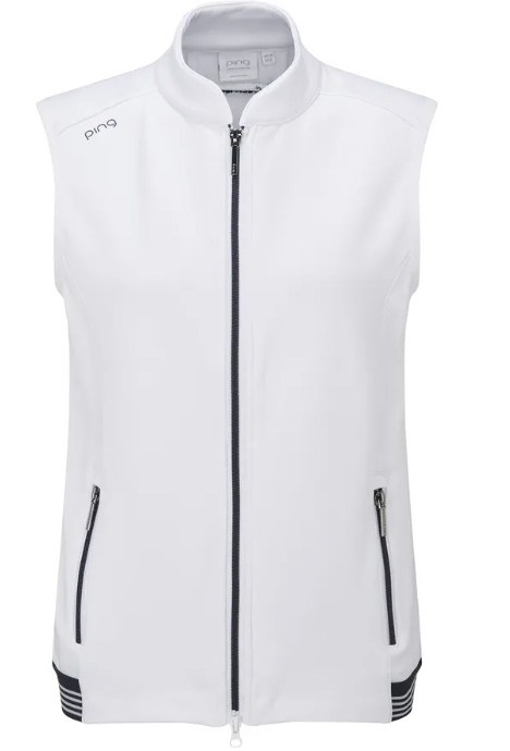 PING Dot Fleece Damen Weste, weiss/dunkelblau