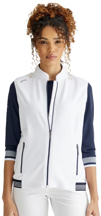 PING Dot Fleece Damen Weste, weiss/dunkelblau