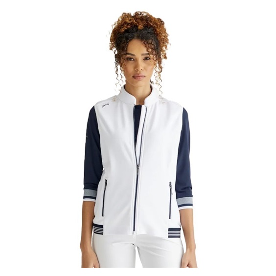 PING Dot Fleece Damen Weste, weiss/dunkelblau