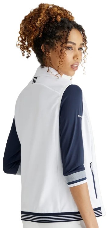 PING Dot Fleece Damen Weste, weiss/dunkelblau