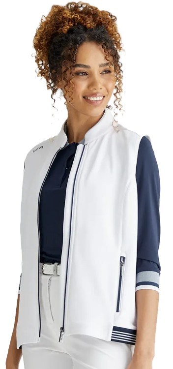 PING Dot Fleece Damen Weste, weiss/dunkelblau