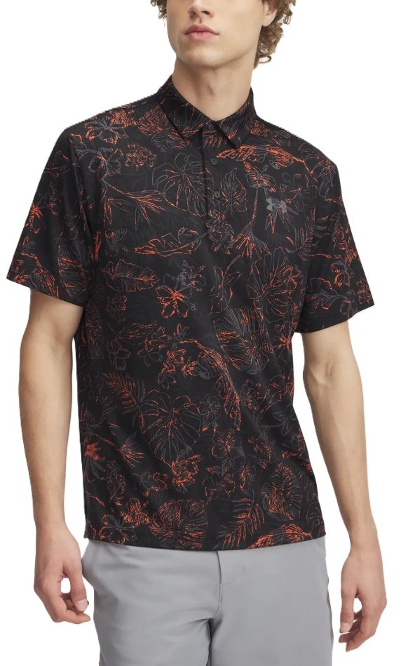 Under Armour Playoff 3.0 Printed Herren Poloshirt, black/fire/castlerock
