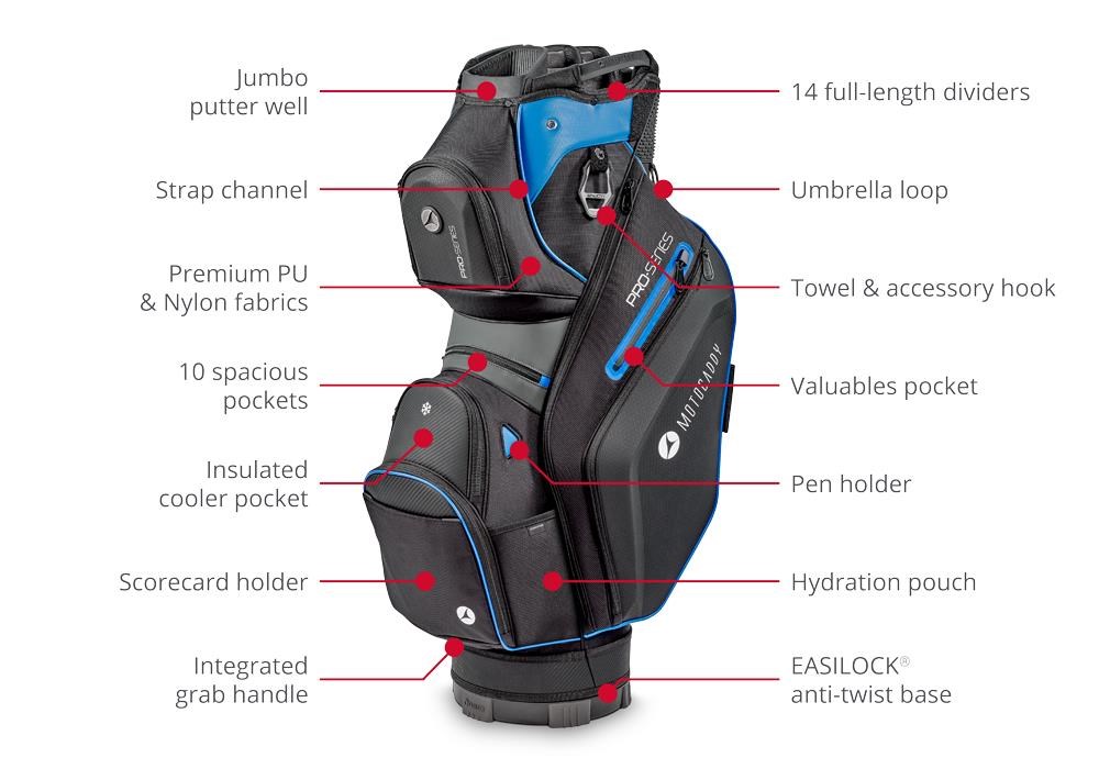 Motocaddy Pro-Series Cartbag, schwarz/blau