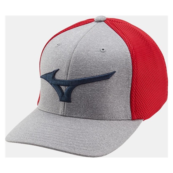 Mizuno Fitted Meshback Herren Cap, rot/dunkelblau