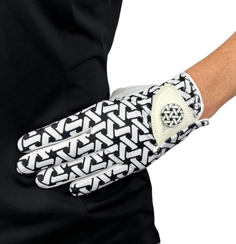 Best of Golf America Half Finger Damen Handschuh, schwarz/weiss