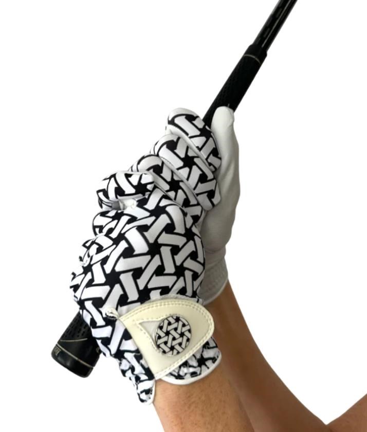 Best of Golf America Half Finger Damen Handschuh, schwarz/weiss