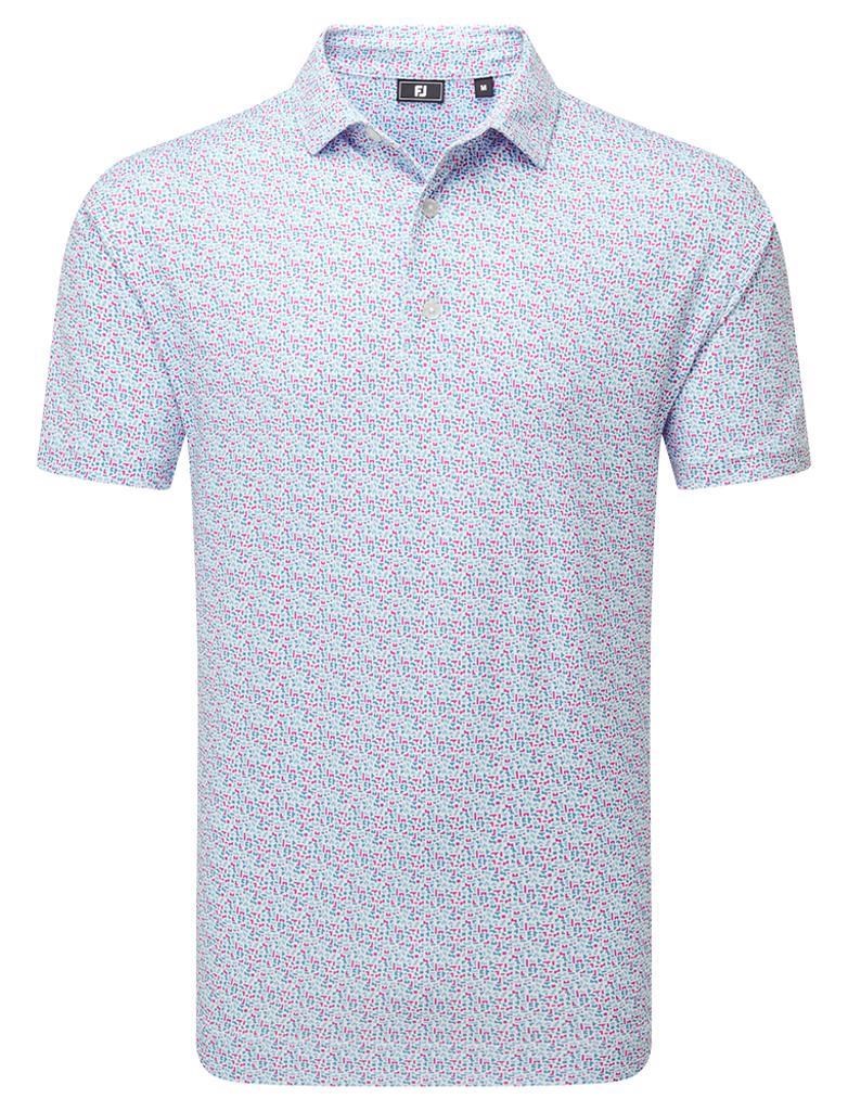 FootJoy Gamer Print Pique Herren Poloshirt, white/air blue/tide/magenta