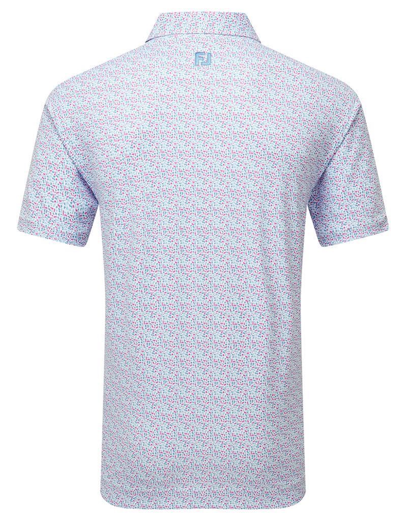 FootJoy Gamer Print Pique Herren Poloshirt, white/air blue/tide/magenta
