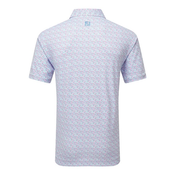 FootJoy Gamer Print Pique Herren Poloshirt, white/air blue/tide/magenta