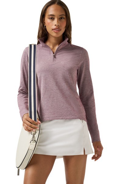 Travis Mathew Featherweightt Active zip long sleeve Damen Poloshirt, heather damson