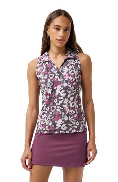 Travis Mathew Featherweight Printed ärmelloses Damen-Polo, graystone floral multi