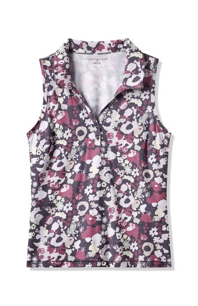 Travis Mathew Featherweight Printed ärmelloses Damen-Polo, graystone floral multi