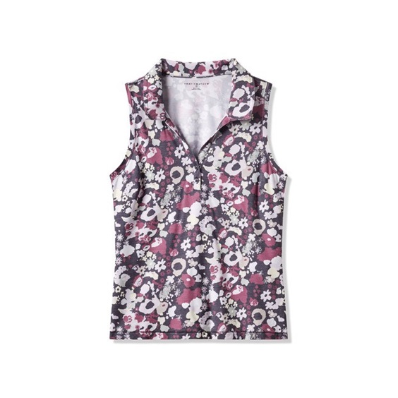 Travis Mathew Featherweight Printed ärmelloses Damen-Polo, graystone floral multi