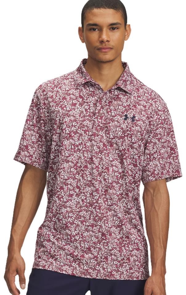 Under Armour Playoff 3.0 Printed Herren Poloshirt, tourmaline pink/dark maroon/midnight navy