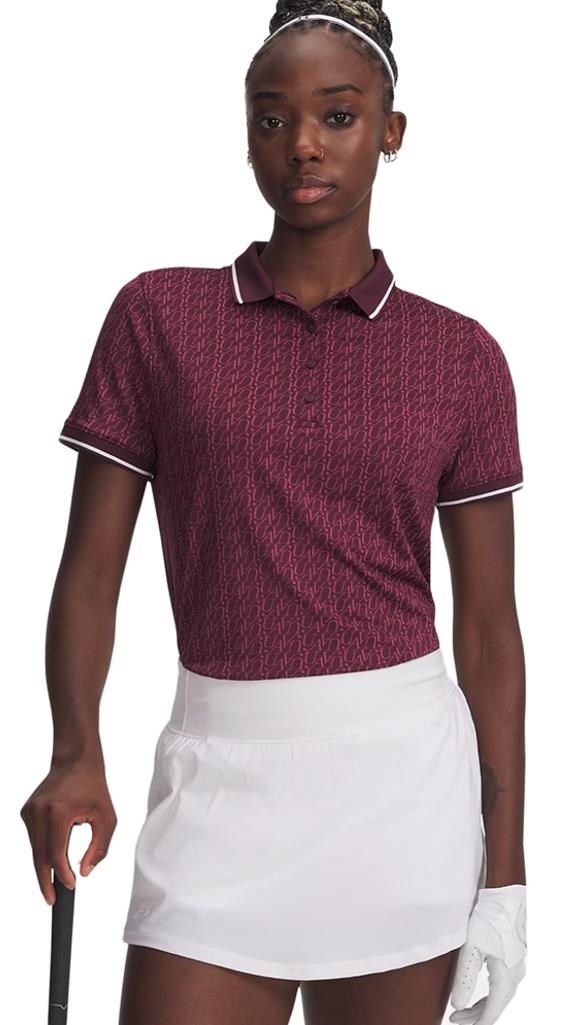 Under Armour Playoff Jacquard Damen Poloshirt, dark maroon/fuchsia dusk/white