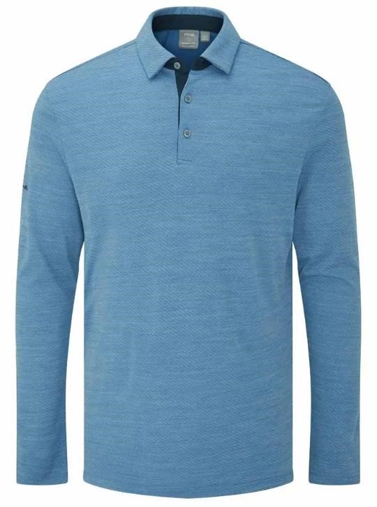 Ping Creek long sleeve Herren Poloshirt, tidal blue melange