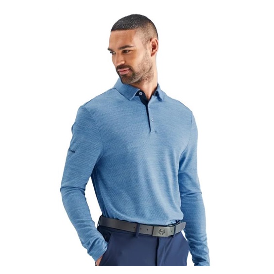 Ping Creek long sleeve Herren Poloshirt, tidal blue melange