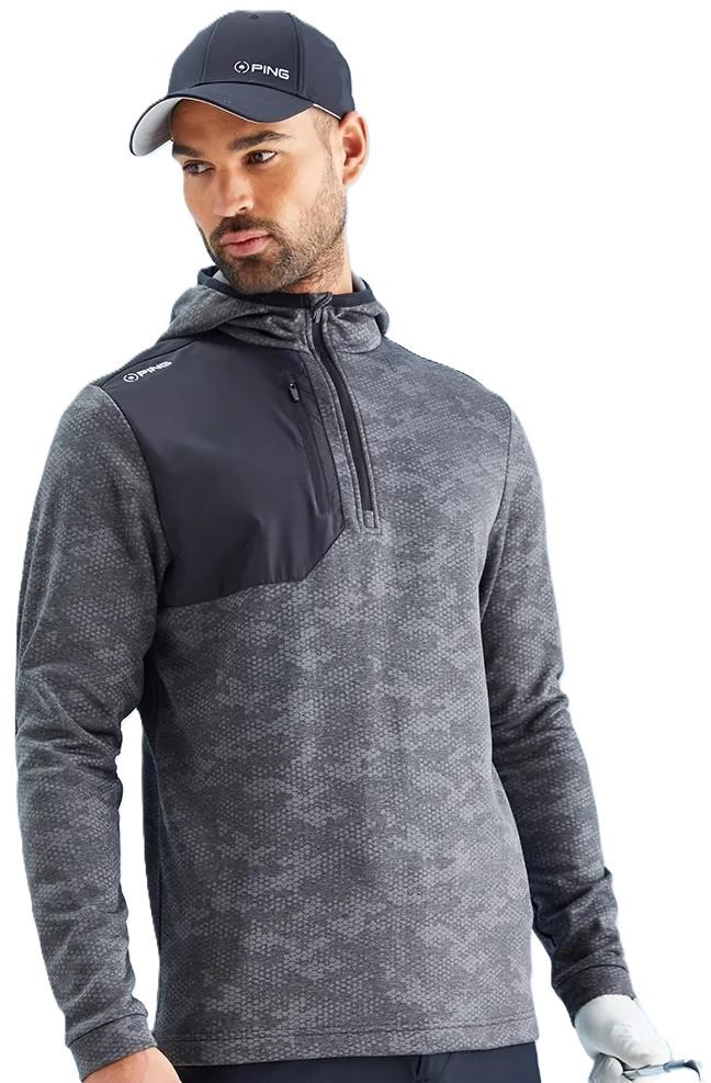 Ping Nexa Hooded half zip fleece Herren Sweatshirt, schwarz