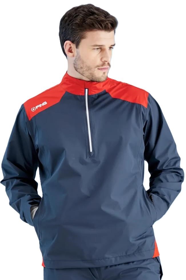 Ping AquaDrive Half-Zip Waterproof Wasserdichte Herrenjacke, oxford blue/classic red