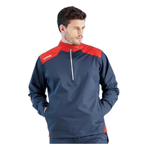 Ping AquaDrive Half-Zip Waterproof Wasserdichte Herrenjacke, oxford blue/classic red