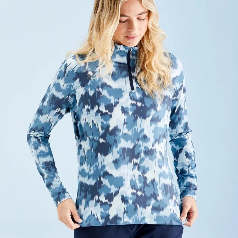 Ping Jasmine Printed long Sleeve Damen Poloshirt, navy multi