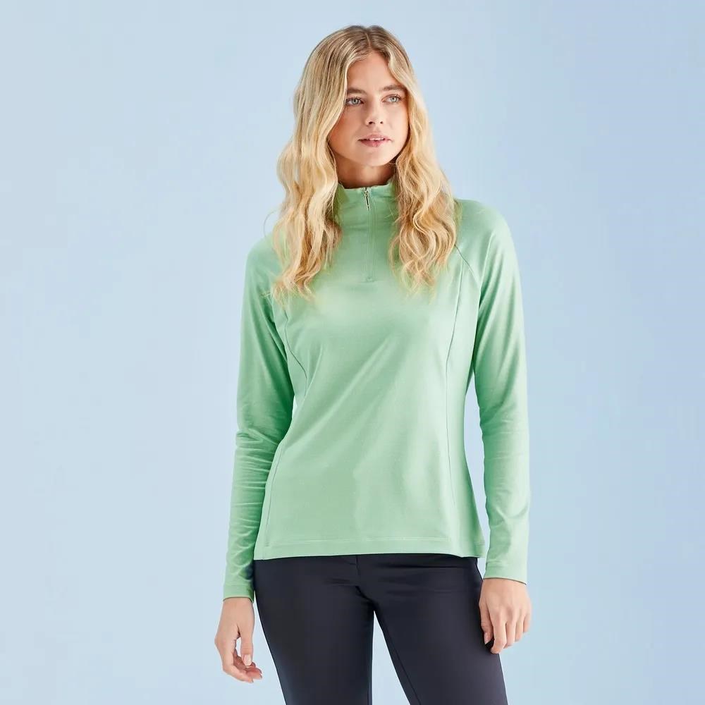 Ping Jasmine Printed long Sleeve Damen Poloshirt, eucalyptus multi