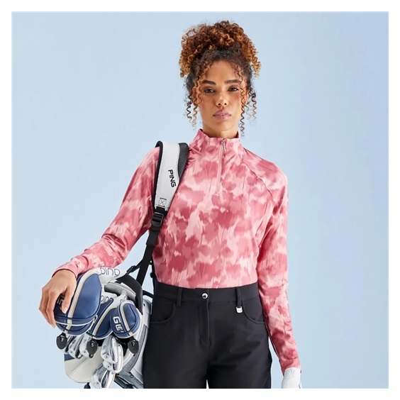 Ping Jasmine Printed long Sleeve Damen Poloshirt, rose multi