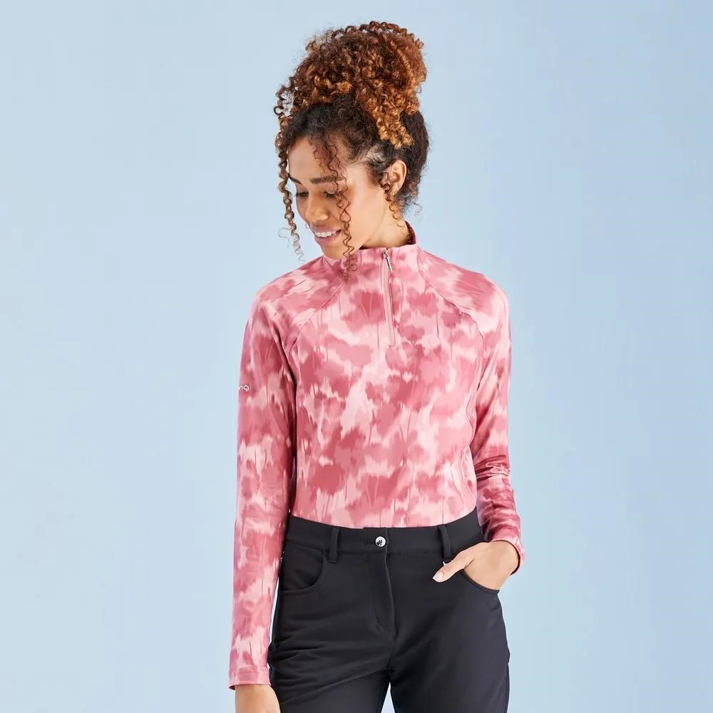 Ping Jasmine Printed long Sleeve Damen Poloshirt, rose multi