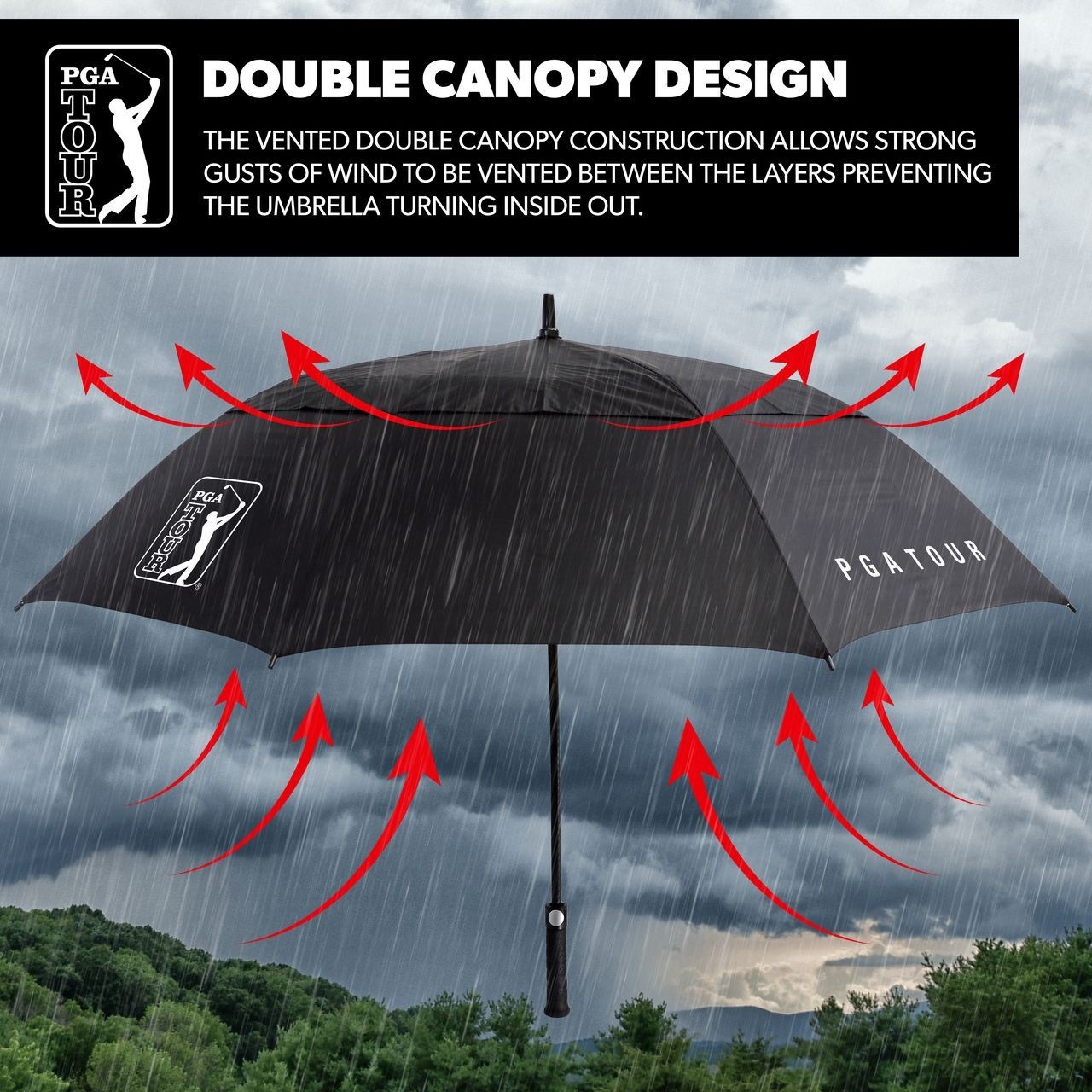 PGA Tour Windproof Double Canopy Regenschirm 62"