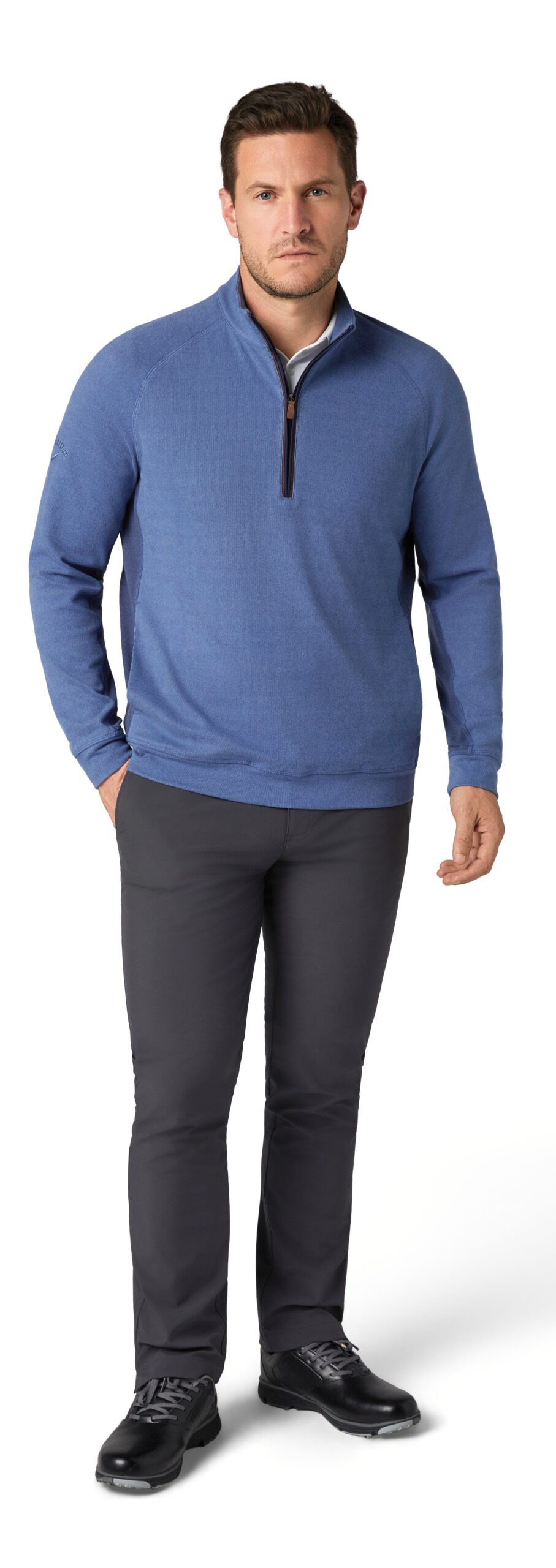 Callaway Brushed Rib 1/4 Zip Herren Sweatshirt, blau