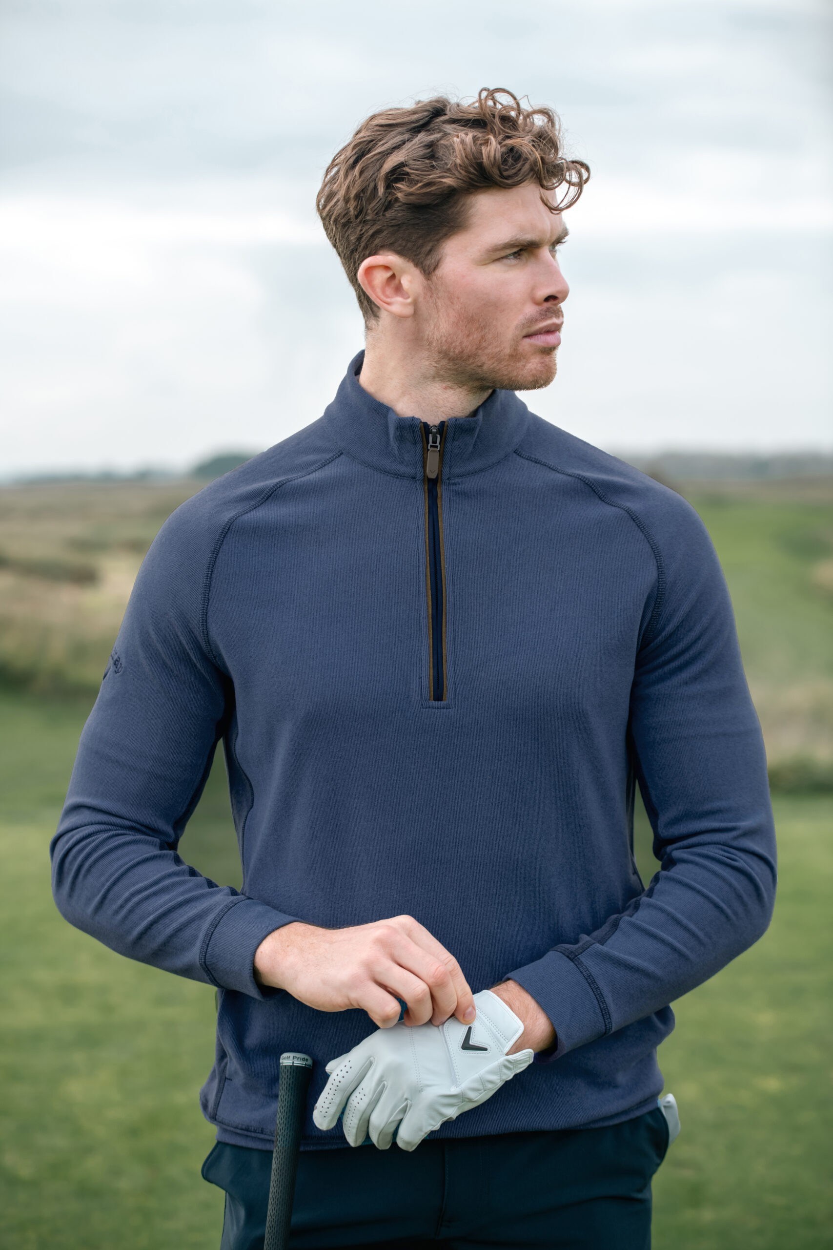 Callaway Brushed Rib 1/4 Zip Herren Sweatshirt, blau