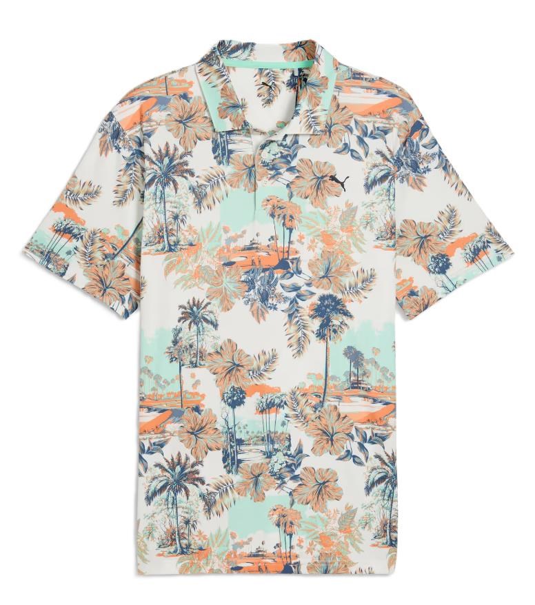 Puma Cloudspun Palm Herren Poloshirt, warm white/mint jelly/melon glow
