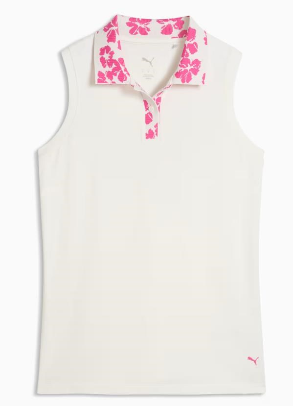 Puma Modalon Floral Rib Sleeveless Damen Poloshirt, warm white/pink opal