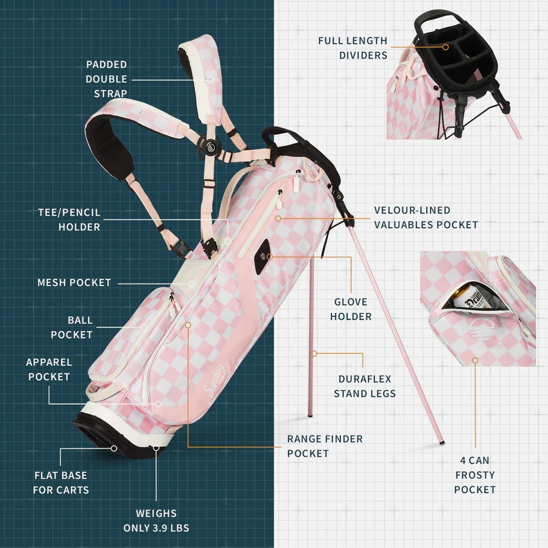 Sunday Golf El Camino Pencilbag, rosa/weiss
