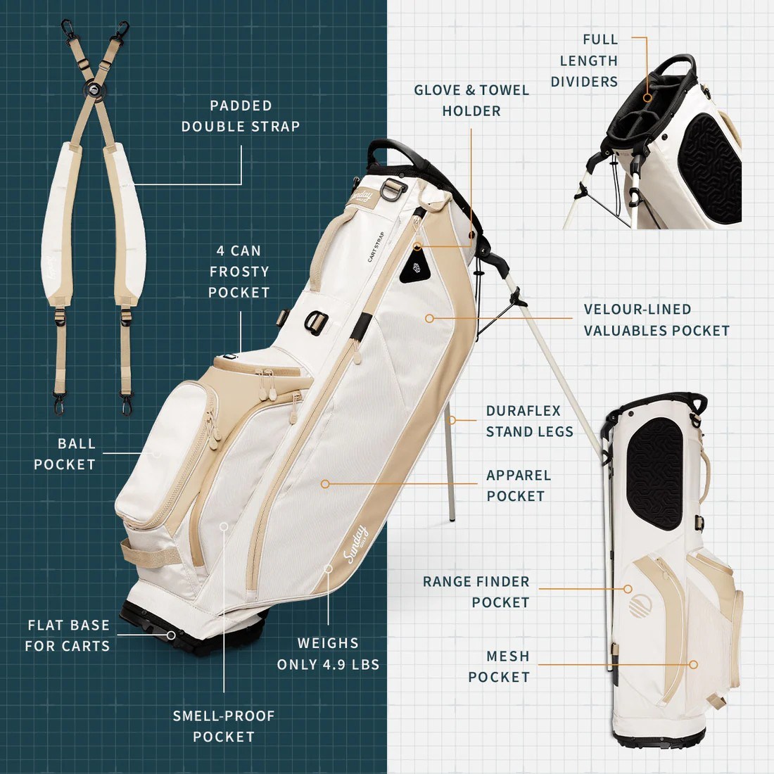 Sunday Golf Ryder stand bag, toasted almond