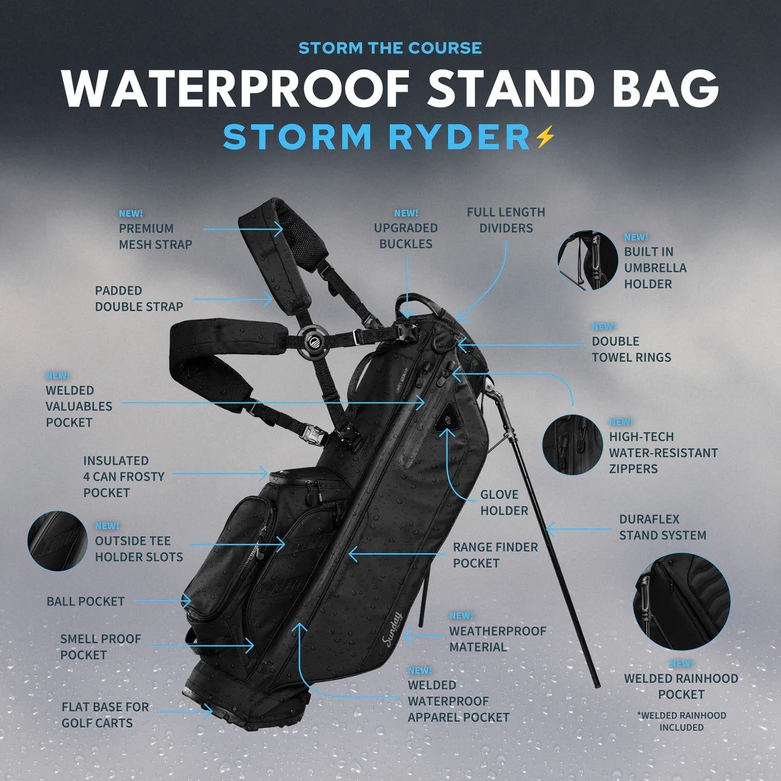 Sunday Golf Storm Ryder Standbag, schwarz