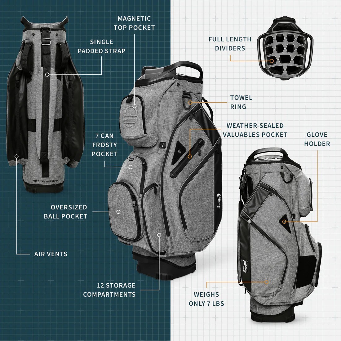 Sunday Golf Big Rig Cartbag, grau
