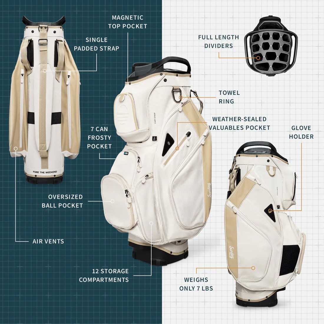 Sunday Golf Big Rig Cartbag, toasted almond