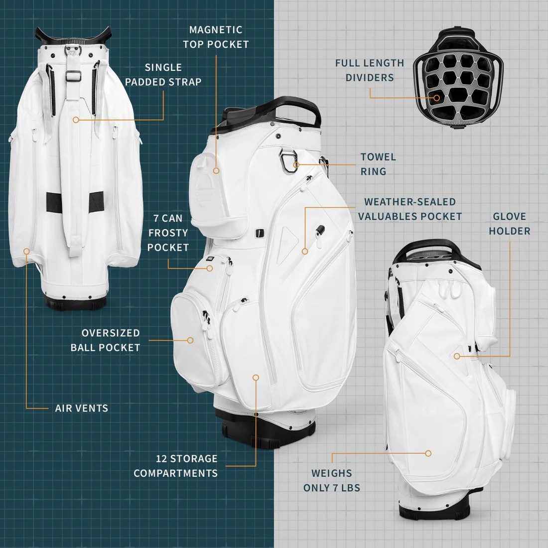Sunday Golf Big Rig S-Class Cartbag, weiss