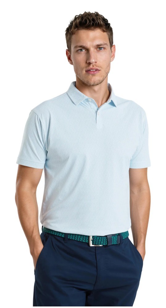 FootJoy Modernist Geo Pique Herren Poloshirt, white/ice blue