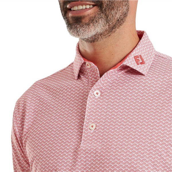 FootJoy Scallop Geo Pique Herren Poloshirt, nantucket red