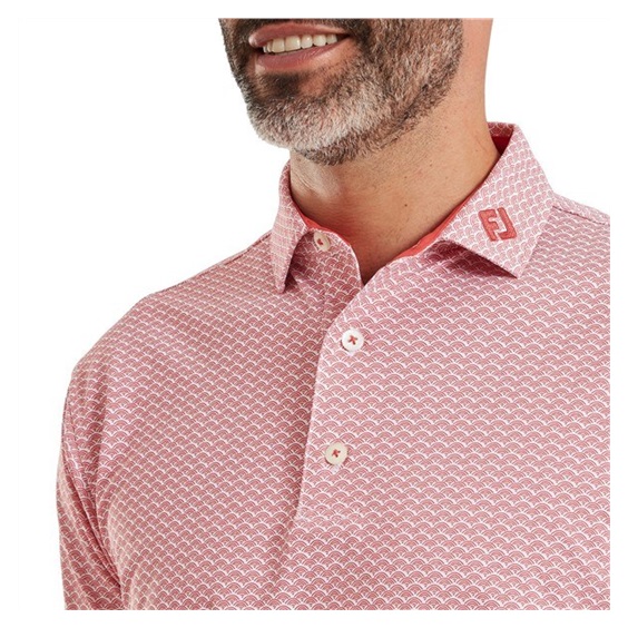 FootJoy Scallop Geo Pique Herren Poloshirt, nantucket red