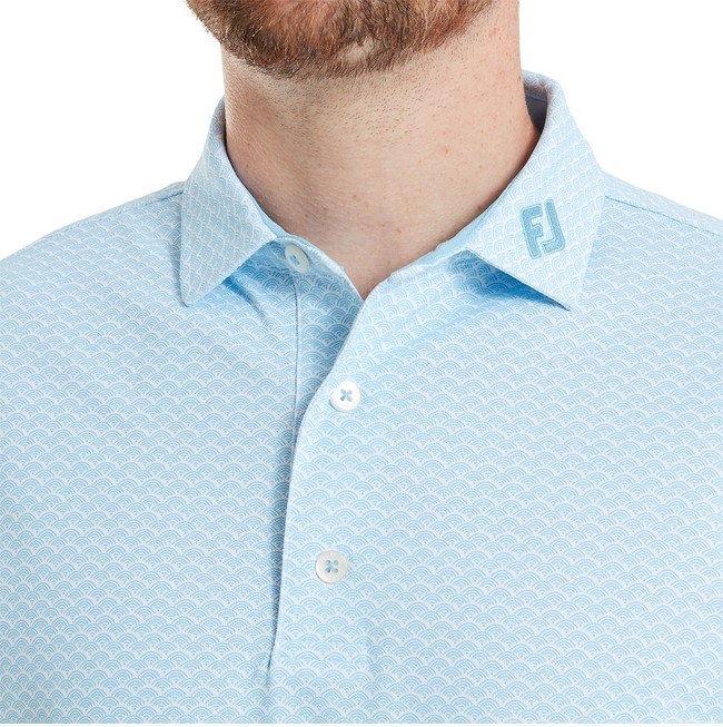 FootJoy Scallop Geo Pique Herren Poloshirt, blue reef