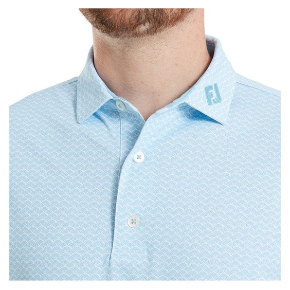 FootJoy Scallop Geo Pique Herren Poloshirt, blue reef