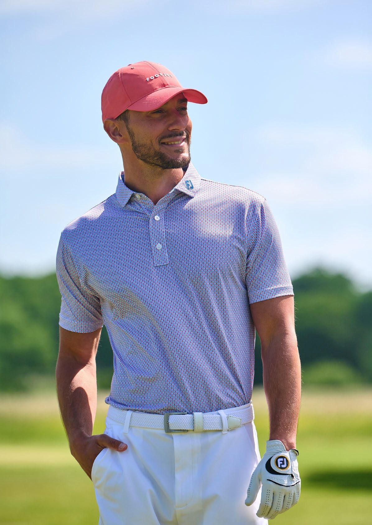 FootJoy Nautical Flag Print Lisle Herren Poloshirt, nantucket red/coastal blue