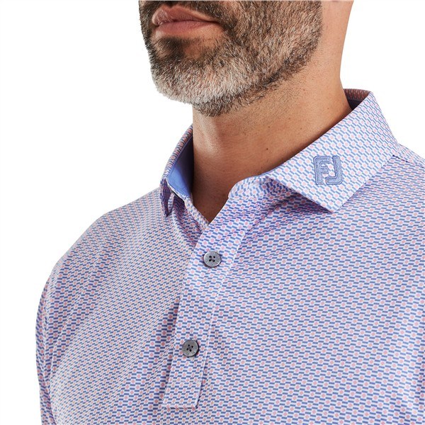 FootJoy Nautical Flag Print Lisle Herren Poloshirt, pink pop/vivid violet